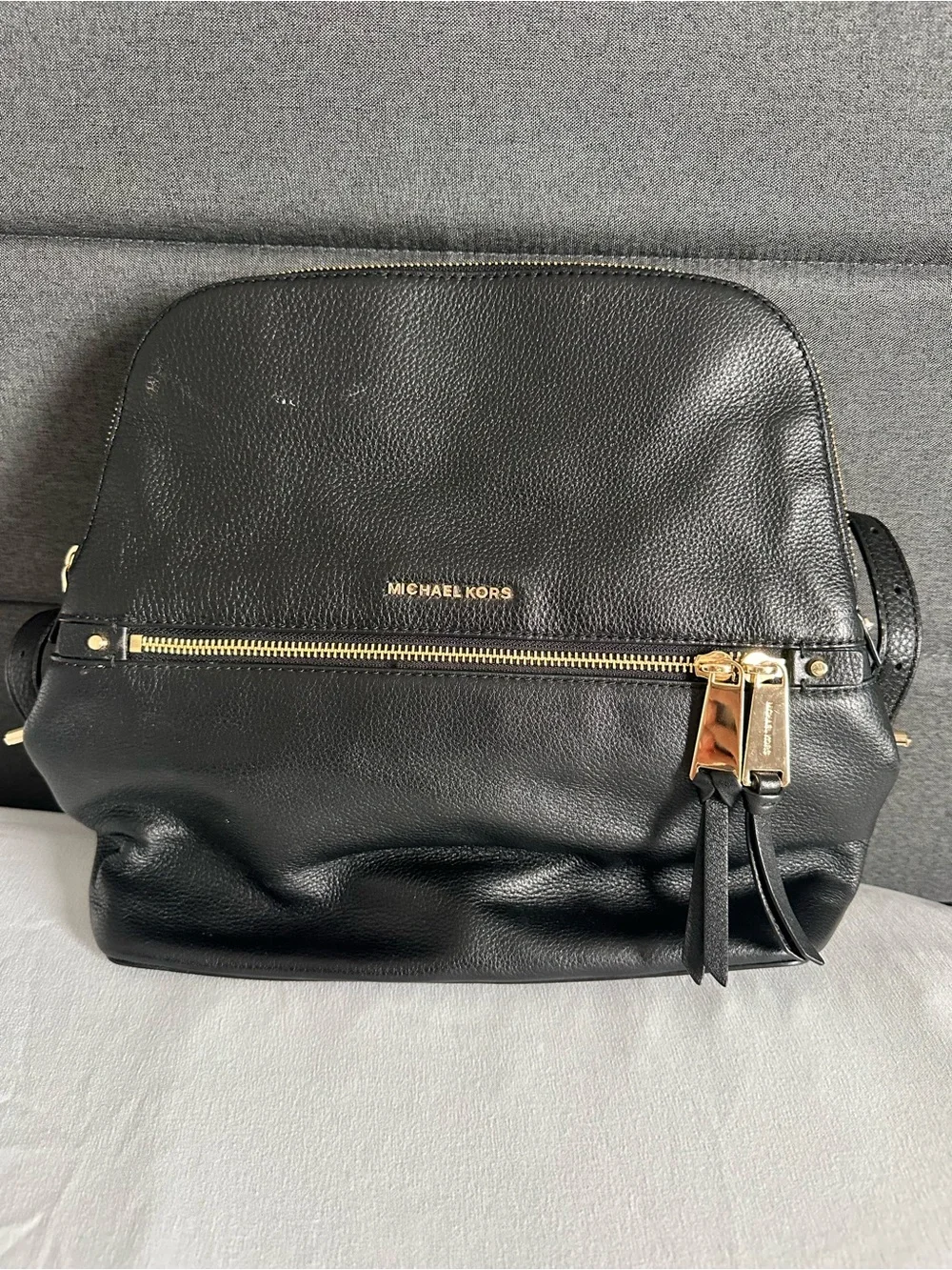 Michael Kors Black Pebbled Leather Backpack with Gold Hardware